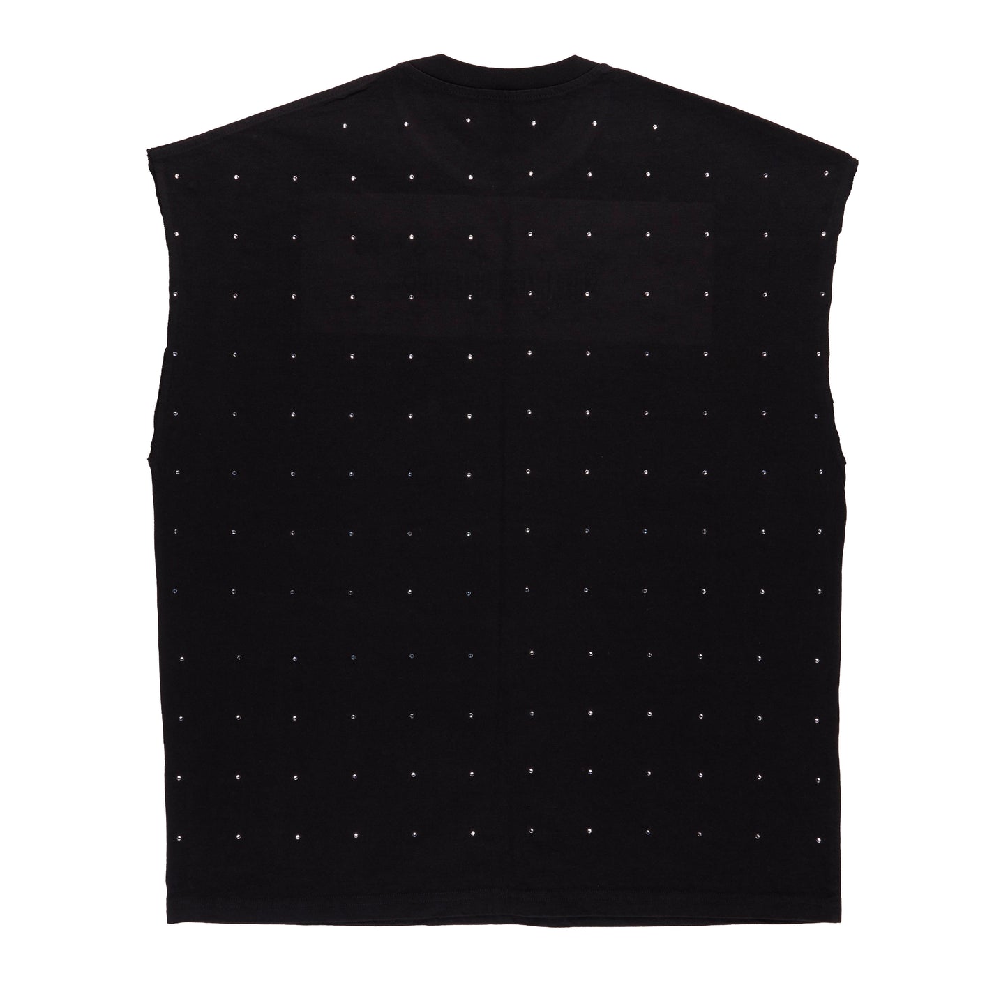 Rhinestone Slogan Tall Cut Off Sleeve Tee (Black)