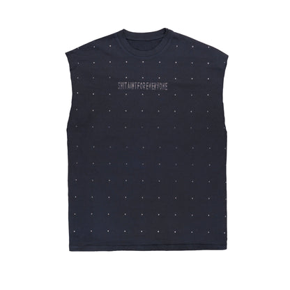 Rhinestone Slogan Tall Cut Off Sleeve Tee (Grey)