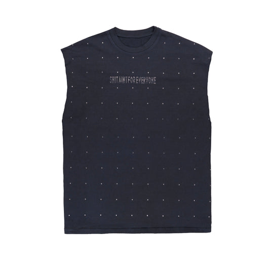 Rhinestone Slogan Tall Cut Off Sleeve Tee (Grey)