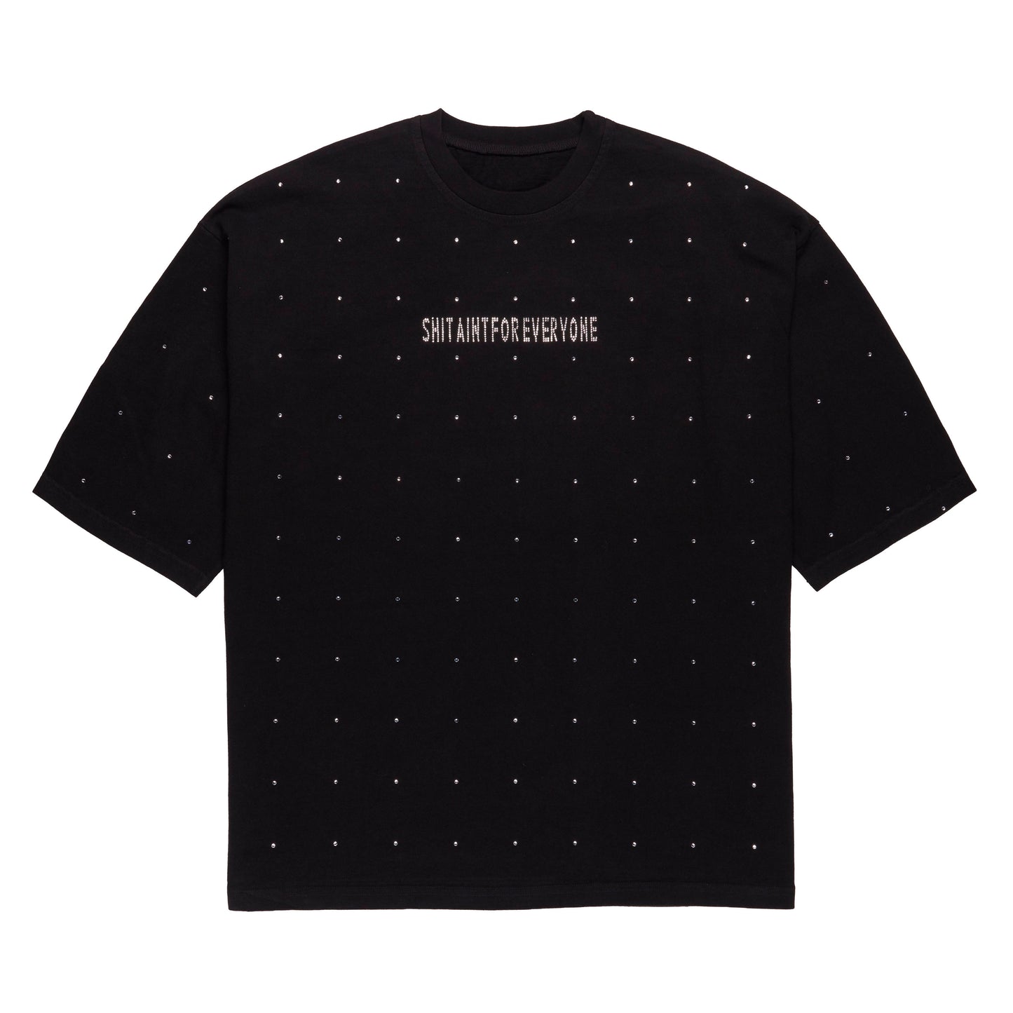 Rhinestone Slogan Tall Cut Off Sleeve Tee (Black)