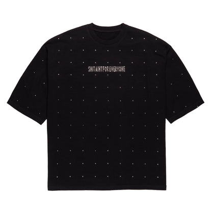 Rhinestone Slogan Tall Cut Off Sleeve Tee (Black)