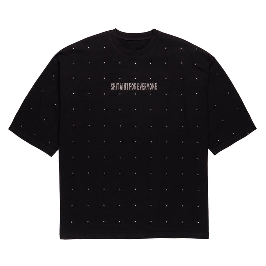 Rhinestone Slogan Tall Cut Off Sleeve Tee (Black)