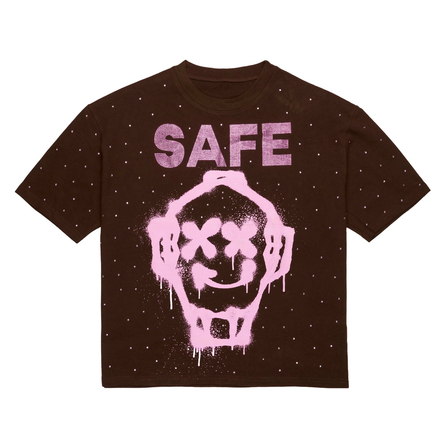 Rhinestone Graffiti Mask Tee (Brown/Pink)