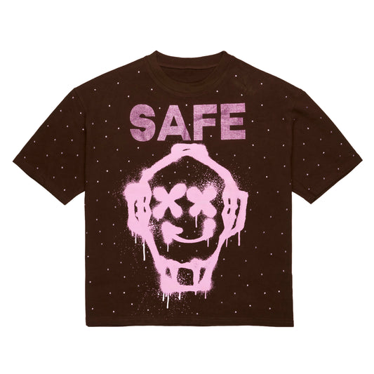 Rhinestone Graffiti Mask Tee (Brown/Pink)