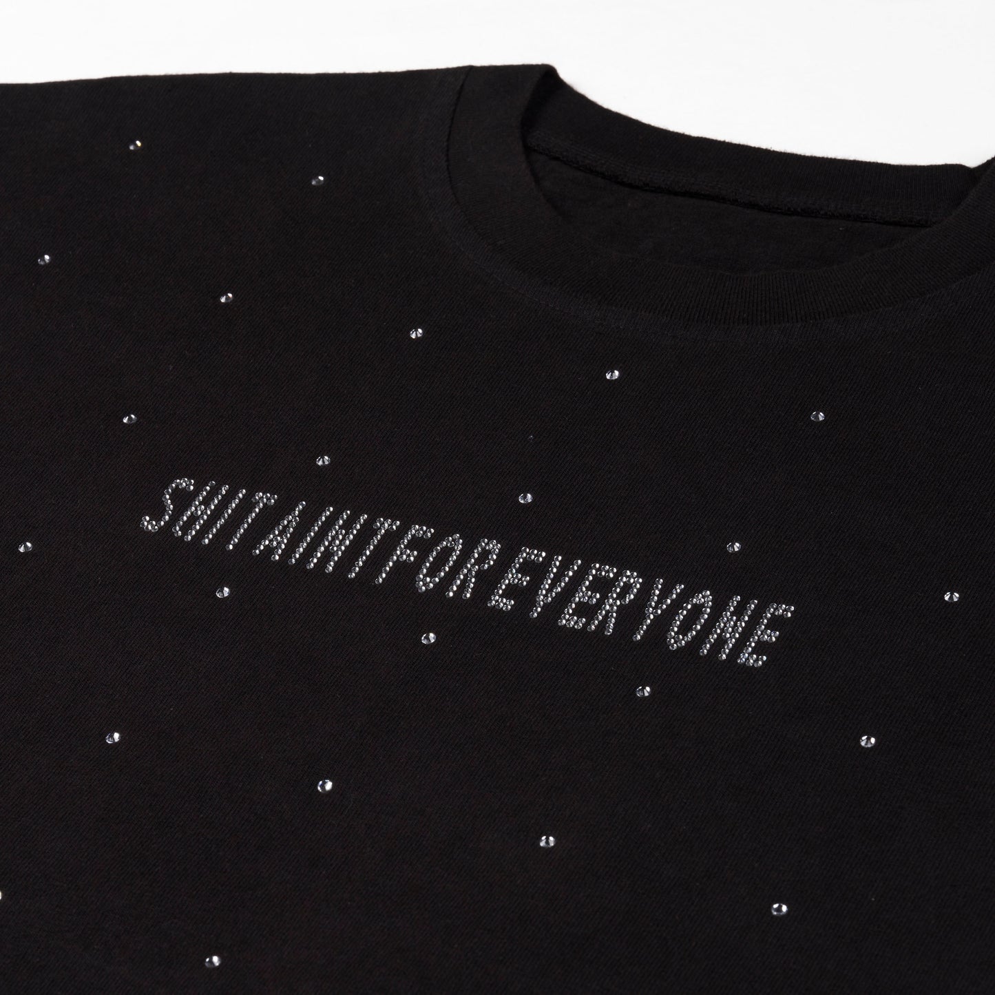 Rhinestone Slogan Tall Cut Off Sleeve Tee (Black)