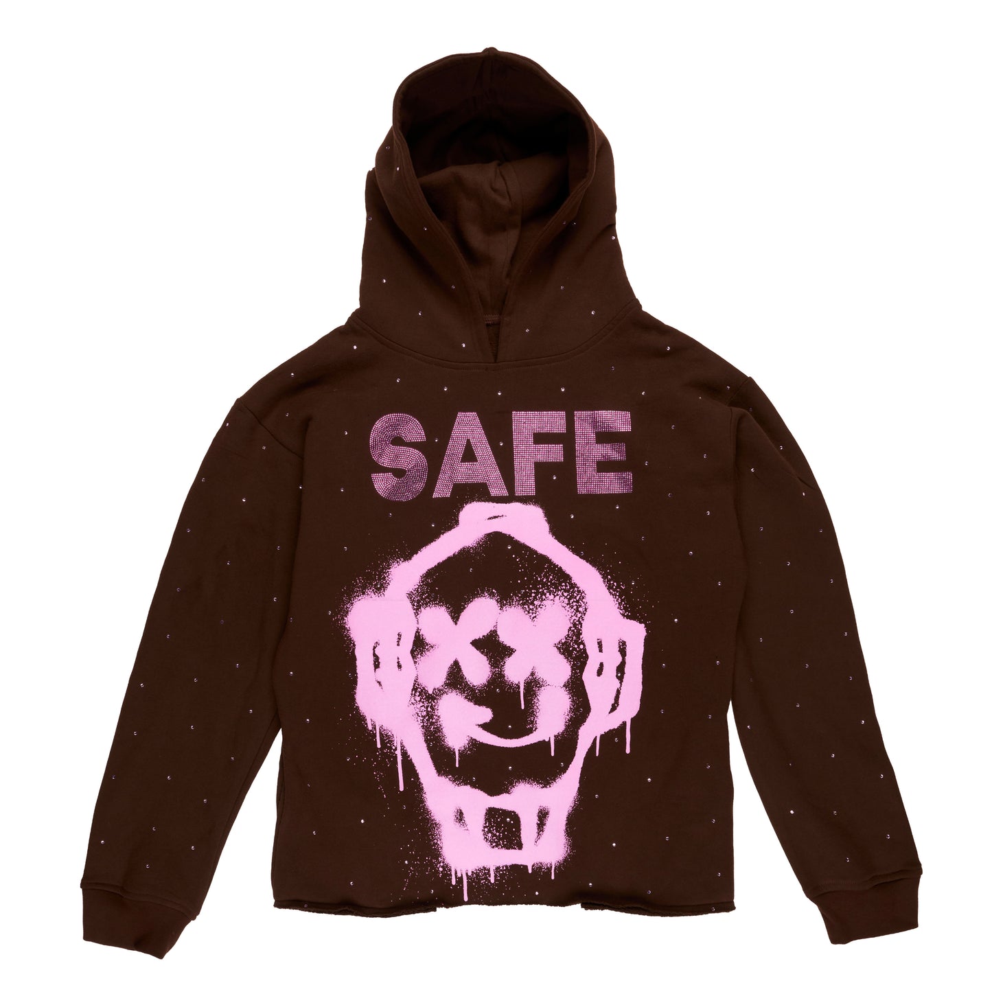 Rhinestone Graffiti Mask Hoodie (Brown/Pink)